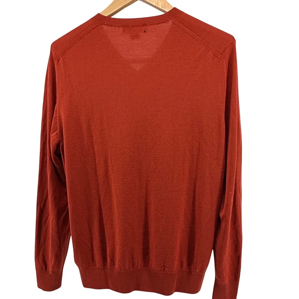 Brooks Brothers‎ Mens Wool V-Neck Sweater Large Terracotta Red Made in Italy